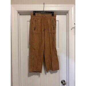 Athleta Linen Textured Wide Leg Cropped Pants Brown Tan Striped Women’s Size 6